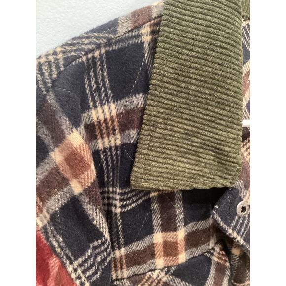 BKE Women Pieced Plaid Corduroy Shacket Size Large Patchwork Green Buckle Casual - Picture 13 of 15